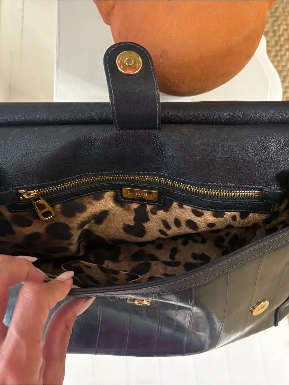 Dolce & Gabbana Black Fur and Leather Top-Handle Satchel
